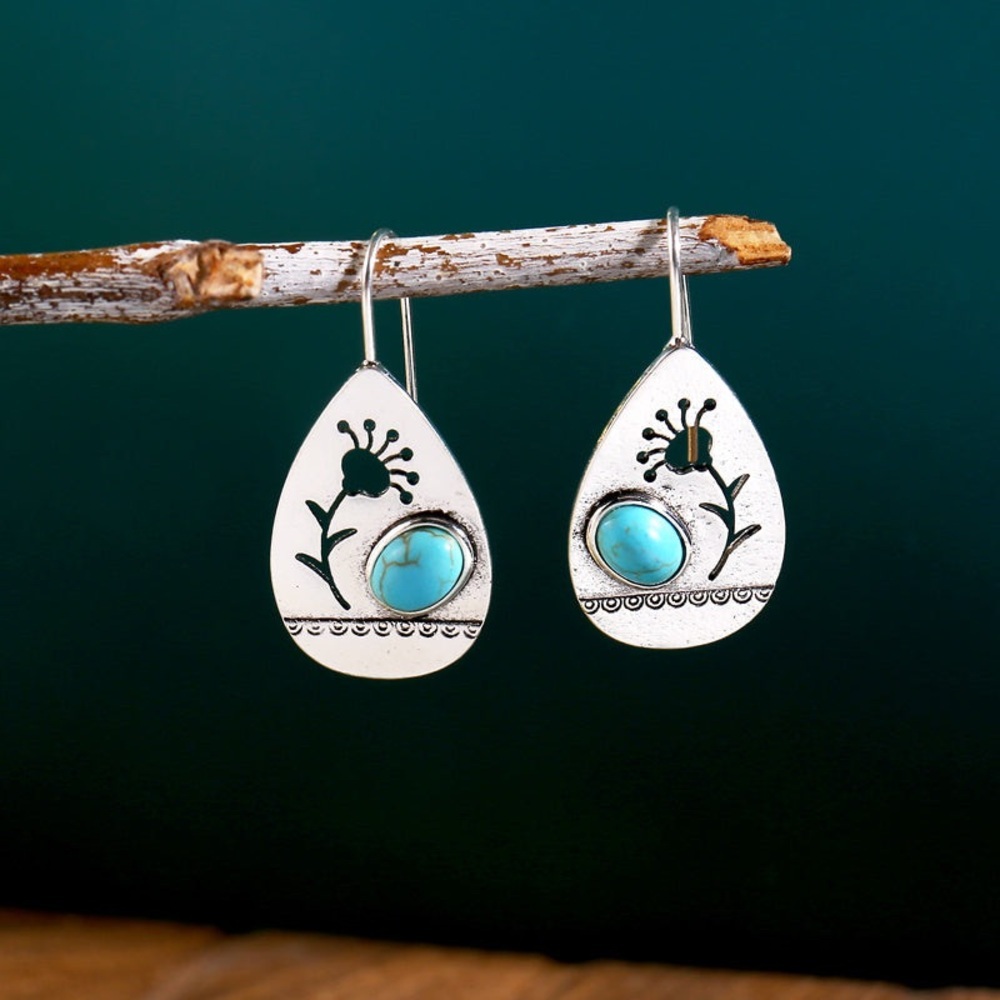 Silver and Turquoise Floral Earrings